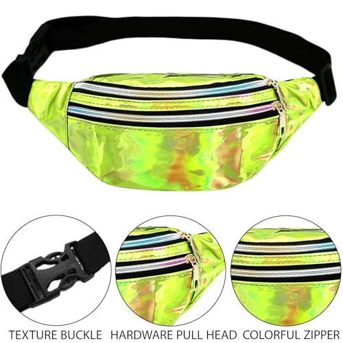 SSKHE Bunte, glänzende Hüfttasche für Party, Karneval, Sport, den täglichen Gebrauch, metallische Bauchtasche mit verstellbarem Riemen, wasserdicht, stilvolle Laser-Gürteltasche, 3 Fächer, grün