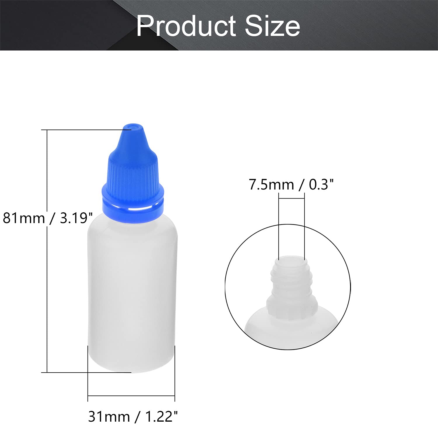 Othmro 1oz PE Lab Eye Plastic Dropper Bottles 50pcs, 30ml Squeezable Eye Liquid Dropper Thin Mouth Via of Liquid Sample Seal Storage Bottle with Childproof Blue Cap