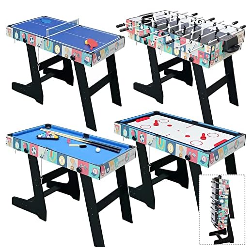 Fran_store 4 ft Multi 4 in 1 Combo Game Table, Folding Multi Game Combination Table Set with Soccer Foosball Table, Pool Table, Hockey Table, Table Tennis Table