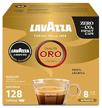 Lavazza, Espresso A Modo Mio Qualità Oro Sinfonia Perfetta, 128 Capsule Caffè, con Note di Fiori e Frutta, 100% Arabica, Intensità 8, Tostatura Media, 8 Confezioni da 16 Capsule