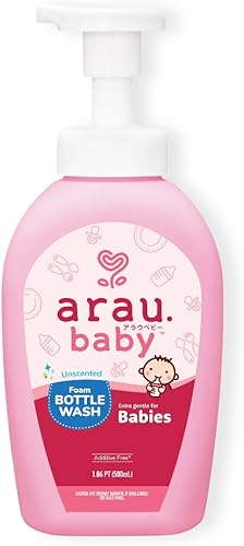 Arau Baby Jabón de espuma sin perfume, biberón y jabón para platos a base de plantas naturales, sin fragancia ni aditivos artificiales, suave para