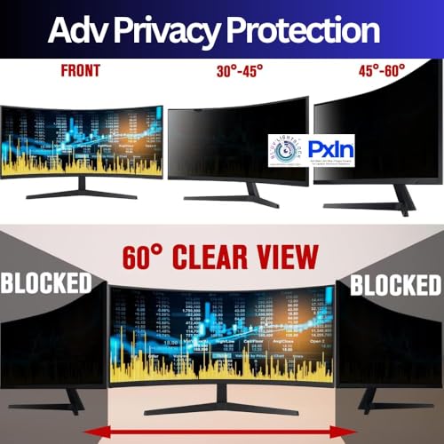 Image of Pxin 49 Inch (16:9) Curved Monitor Privacy Screen Filter - NO Eye Strain | Anti-Blue Light + Anti-Glare | No Dry Eyes | Privacy Screen Protector