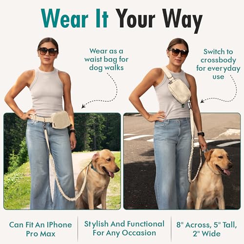 Hands Free Dog Leash with Dog Treat Pouch - Stylish & Trendy Waist Leash for Dog Walking - Wear Around The Waist or Crossbody - Durable & Detachable - Shock Absorbing - Waste Bag Dispenser - Thumbnail 3