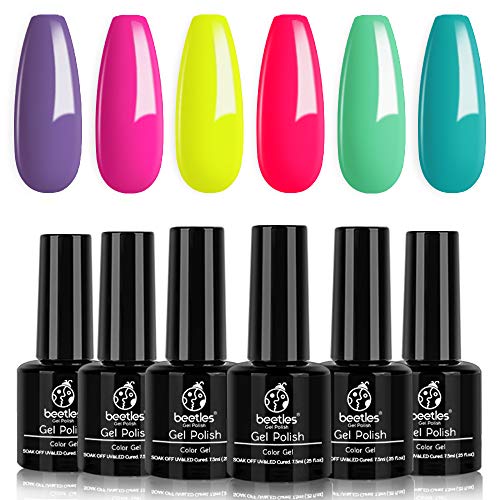 Beetles Gel Nail Polish Set, Forever Young Collection Turquoise Purple Blue Neon Yellow