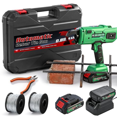 NEWTRY Cordless Rebar Tying Gun with 2x2000mAh Batteries Automatic Rebar Tier Tool for 0.3 to 1.33 (7-34mm) Steel Rebar Portable Electric Rebar Tie Tool