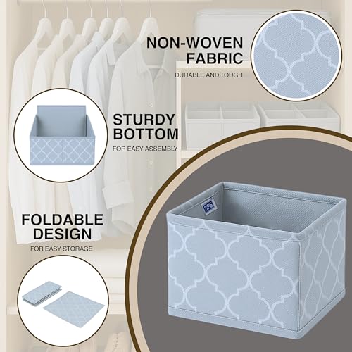 Image of Skrill 12-Piece Foldable Cloth Storage Box Set | Cube Baskets, Bins & Dividers for Closet & Dresser Drawer Organization | Storage for Shirts, Pants, Underwear, Bras, Socks & More (Quatrefoil Grey)