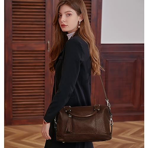 Image of HESHE Womens Genuine Leather Purse Satchel Tote Bags Ladies Real Leather Bags Crossbody Handbags