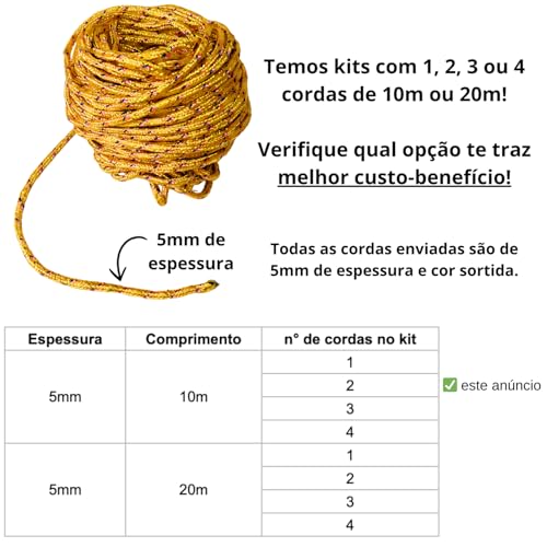 Kit 2 Cordas Trançadas Nylon 5mm 10m Multiuso Paracord Atividades Ao Ar Livre Camping Escalada Acess