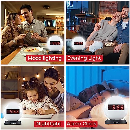 Sonic Alert Glow Soft White Night Light Alarm Clock - Loud & Compact Alarm Clock For Bedroom - Battery Backup & Full Range Dimmer - Easy To Set Digital Alarm Clock For Kids - Aux Connection #TOP4