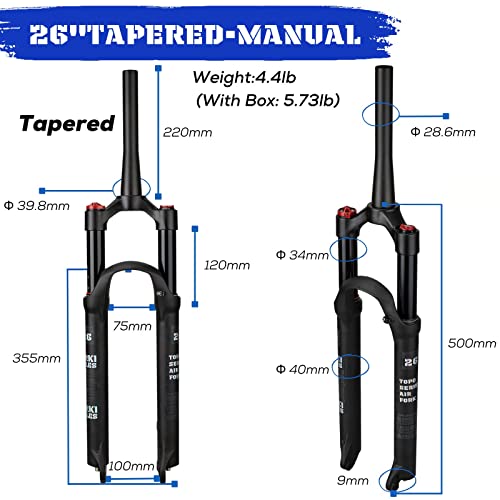 Corki Cycles Mountain Bike Air Suspension Fork Manual Control 26 Travel 120mm QR