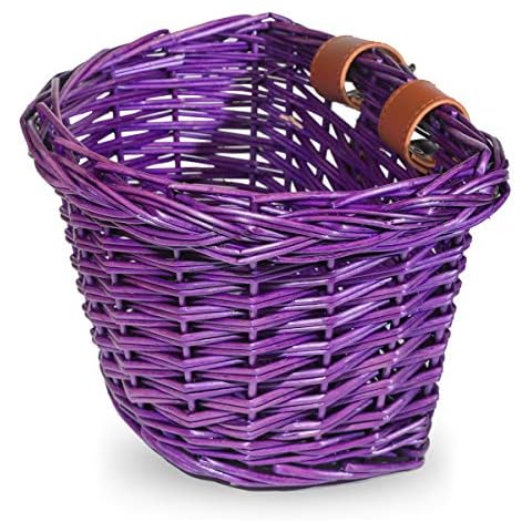 DRBIKE Kids Bike Basket for 12 14 16 18 inch Girls Boys Bike Kid's Bicycle Baskets Front Handlebar Wicker Basket Kids Bicycle Accessories Purple Cover