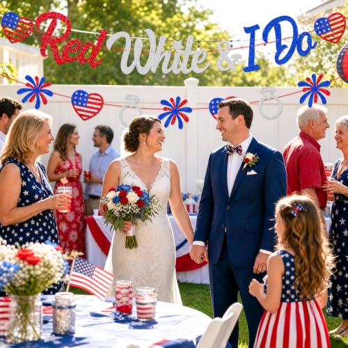 Image of 4th of July Theme Red White & I Do Banner | Independence Day Patriotic Party Decorations USA National Day Bachelorette Bridal Shower Engagement Wedding Party Supplies