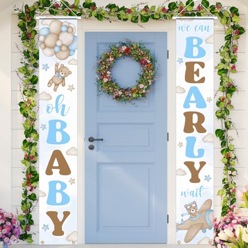 Bear Baby Shower Party Decorations Oh Baby Porch Sign Banner Gender Reveal Banner Porch Sign for Welcome Baby Party Gender Neutral Bear Photo Props Supplies