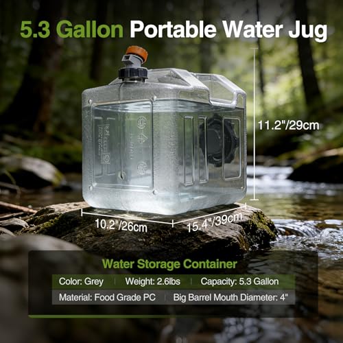 Contenedor de Agua RedSwing 5.3 Galones con Grifo, Tanque Portátil Libre de BPA para Camping, Senderismo y Viajes, Cubo Engrosado de Grado Alimenticio PC, Gris, 20L miniatura 2