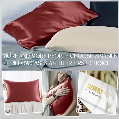 ZIMASILK 100% Pure Mulberry Silk Pillowcase for Hair and Skin Health,Soft and Smooth,Both Sides Premium Grade 6A Silk,600 Thread Count,with Hidden Zipper,1pc (King 20''x36'',Burgundy)
