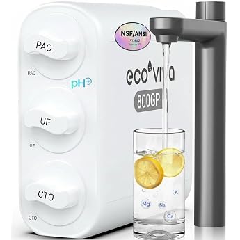 Ecoviva UF800G Ultra Filtration Undersink Water Filter System - 800G 3028 L/Day 0.01 m 4-Stage High Capacity Undersink Water Filtration with Tap - Reduce PFAS PFOA/PFOS