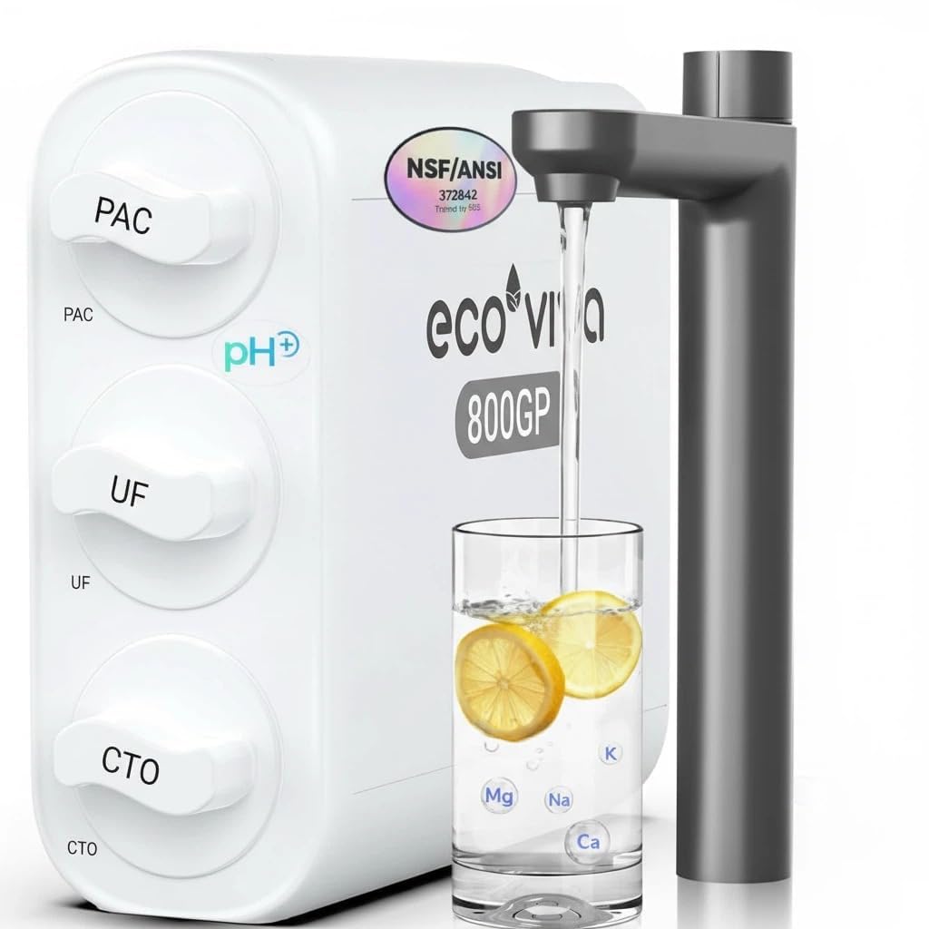 Ecoviva UF800G Ultra Filtrations Untertisch Wasserfiltersystem - 800G (3028 L/Tag) 0,01μm 4-stufige Hohe Kapazität Untertisch Wasserfiltration mit Wasserhahn - Reduzieren PFAS, PFOA/PFOS