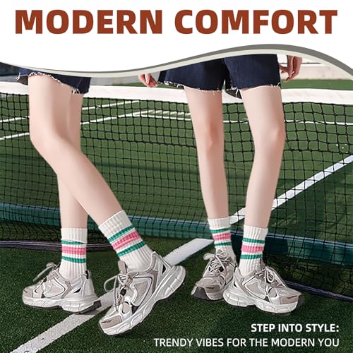 Striped Crew Socks - Retro Sport Socks for Men/Women - Breathable Cotton, Seamless Comfort3