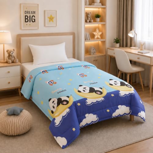 Image of Filymore Kids Comforter for Single Bed 90 x 60 Inches | Cloud Panda Print Comforter | Soft Microfiber Reversible AC Comforter | Lightweight All Season Quilt for Boys & Girls | Ultra Soft Bedding