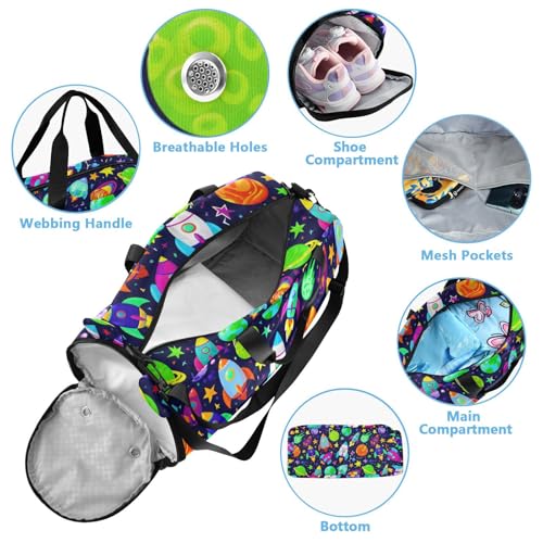 Planet Stars Blue Kids Travel Duffel Bag for Boys Girls Overnight Weekend Tote Bag with Shoes Compartment for Sleepover Trip Beach4