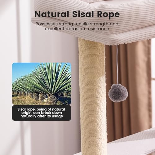 Image of 65in Large Cat Tree Heavy Duty Tower Condo & Sisal Posts for Cats | Heavy board ensures stability; sisal posts meet clawing needs. XL condo for cats' cozy retreat. Ideal for multiple cats