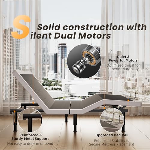 Image of Electric Queen Adjustable Bed Frame with Wireless Remote, Head Foot Incline, USB, Underbed Light - Heavy Duty Platform, Easy Assembly, Zero Gravity - Bedframe Basic with Quiet Motor