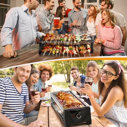 Tischgrill Elektrisch, Elektrogrill Doppelschicht, 2200W Elektro Grill Smokeless BBQ Grill für Balkon Indoor Party, Grillnetz aus Edelstahl, Schwarz 6