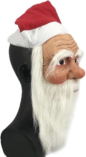Miniatura 3 de HENGYUTOYMASK Máscara de látex de Papá Noel de Navidad con barba blanca y sombrero, disfraz realista de cara completa, accesorios de cosplay
