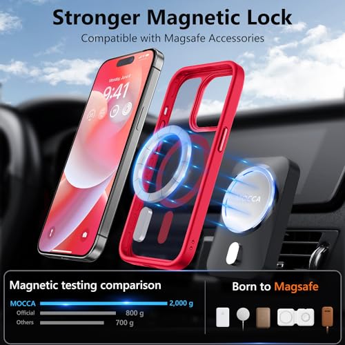 Image of MOCCA Magnetic Shockproof for iPhone 14 Pro Case,Red | 13ft Drop Tested | Compatible with MagSafe | Anti-Slip Matte Finish | Raised Camera & Screen Lip | Ultra-Slim Design