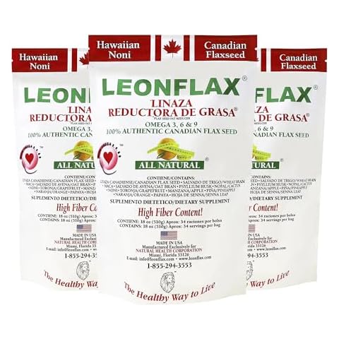 Leonflax, 100% Authentic Canadian Flax Seed, All-Natural, High Fiber Content, Dietary Supplement to Improve Your Digestive Health, 18 Oz, Bag, Natural Health Corporation (Pack of 3) Cover
