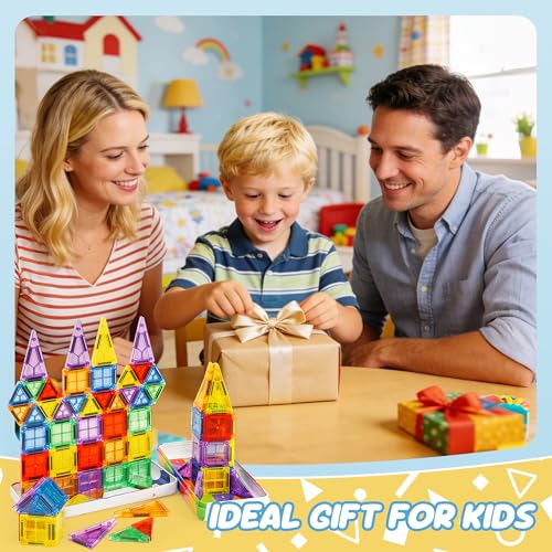 cossy Mini Magnetic Tiles, 80 PCS Magnet Tiles Travel Toys with Iron Box, Travel Magnetic Tiles for Restaurant, Car & Plane Play, Toys for 3 4 5 6 7 8 Year Old Boy and Girl - Image 7