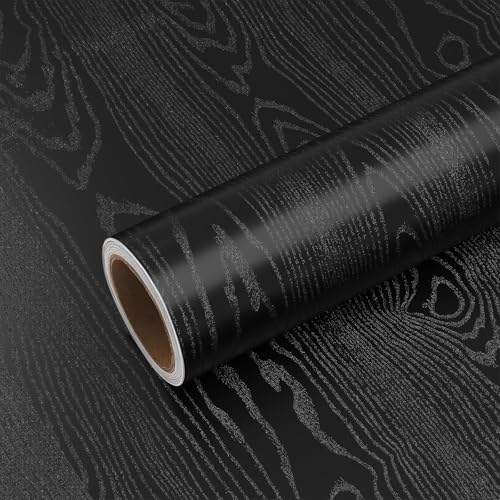 Image of WALLMATE Self Adhesive Wood Grain Wallpaper Vinyl Furniture Sticker Wood Wallpaper Kitchen Wallpaper Wooden Door Desktop Wallpapers (Black Wooden, 16x96 Inch)