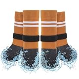 SCENEREAL Anti Slip Dog Boots & Paw Protectors for Hardwood Floor, Extended Dog Socks to Prevent Licking Paws, Waterproof Pet Snow Rain Shoe for Winter Large Senior Dogs, Khaki L