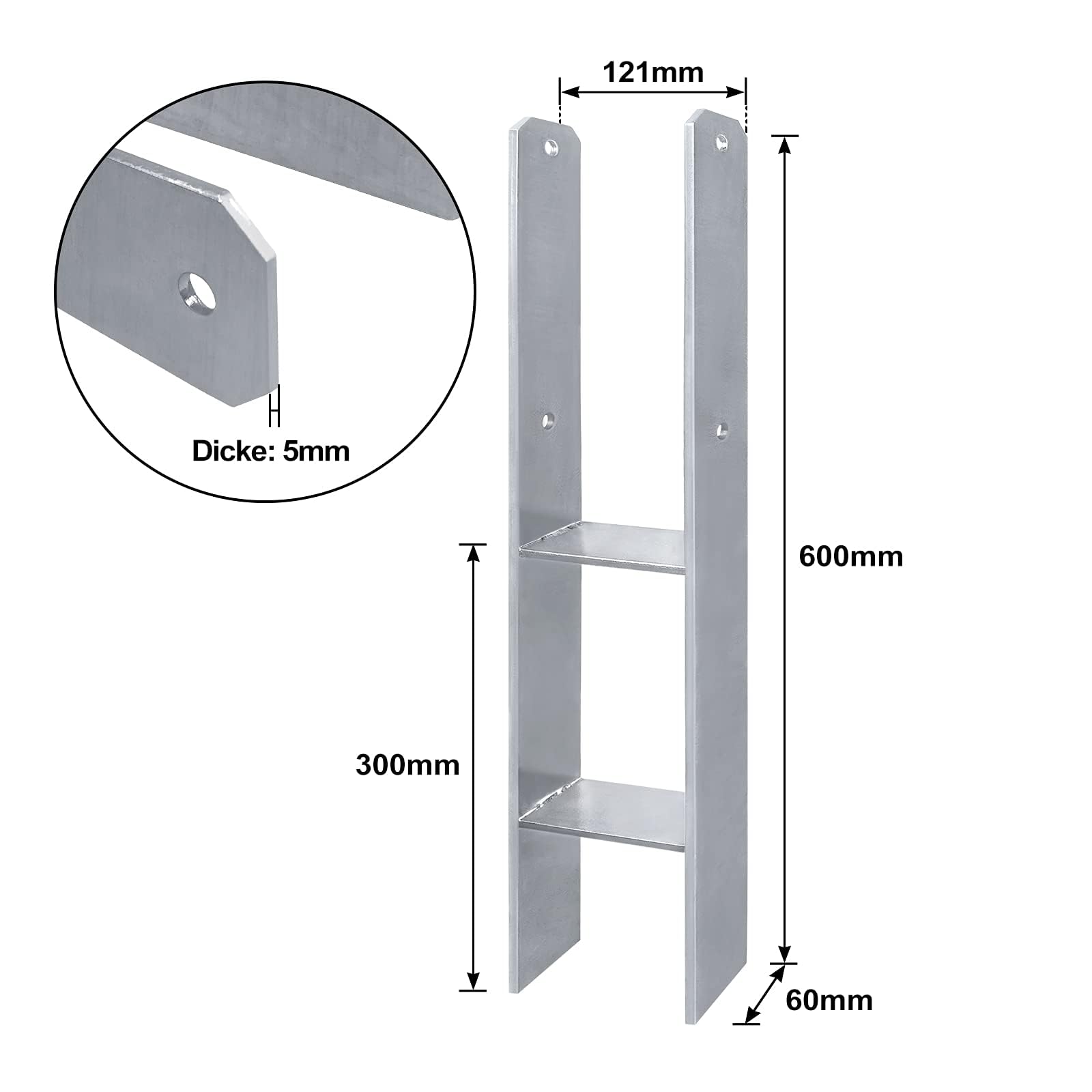 ACXIN 6 soportes para postes en H, anclajes en H, de acero inoxidable con revestimiento para instalaciones estables al aire libre, 121 x 600 mm, 5 mm de grosor