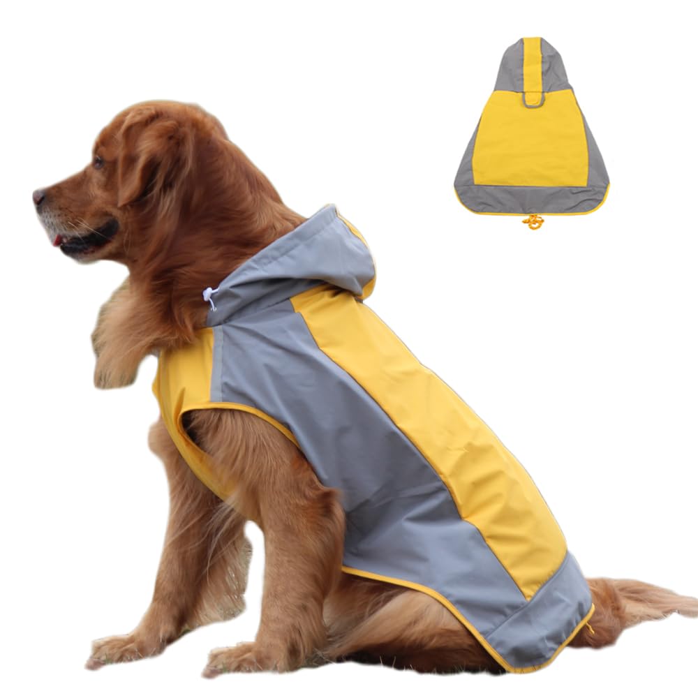 ClawsPurrfect Dogs Packable Lightweight Raincoat: Pet Dog Hood Waterproof Coats Yellow Size 7