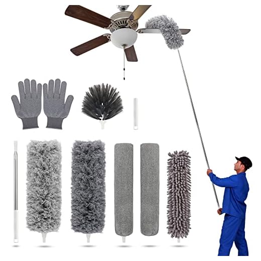 Duster with Extension Pole for Cleaning Ceiling Fans, High Ceilings, in Addition, Dusters for Cleaning Can Also Be Used for Low Places Cleaning, Such As Cabinets, Sofas, and Other Small Spaces.