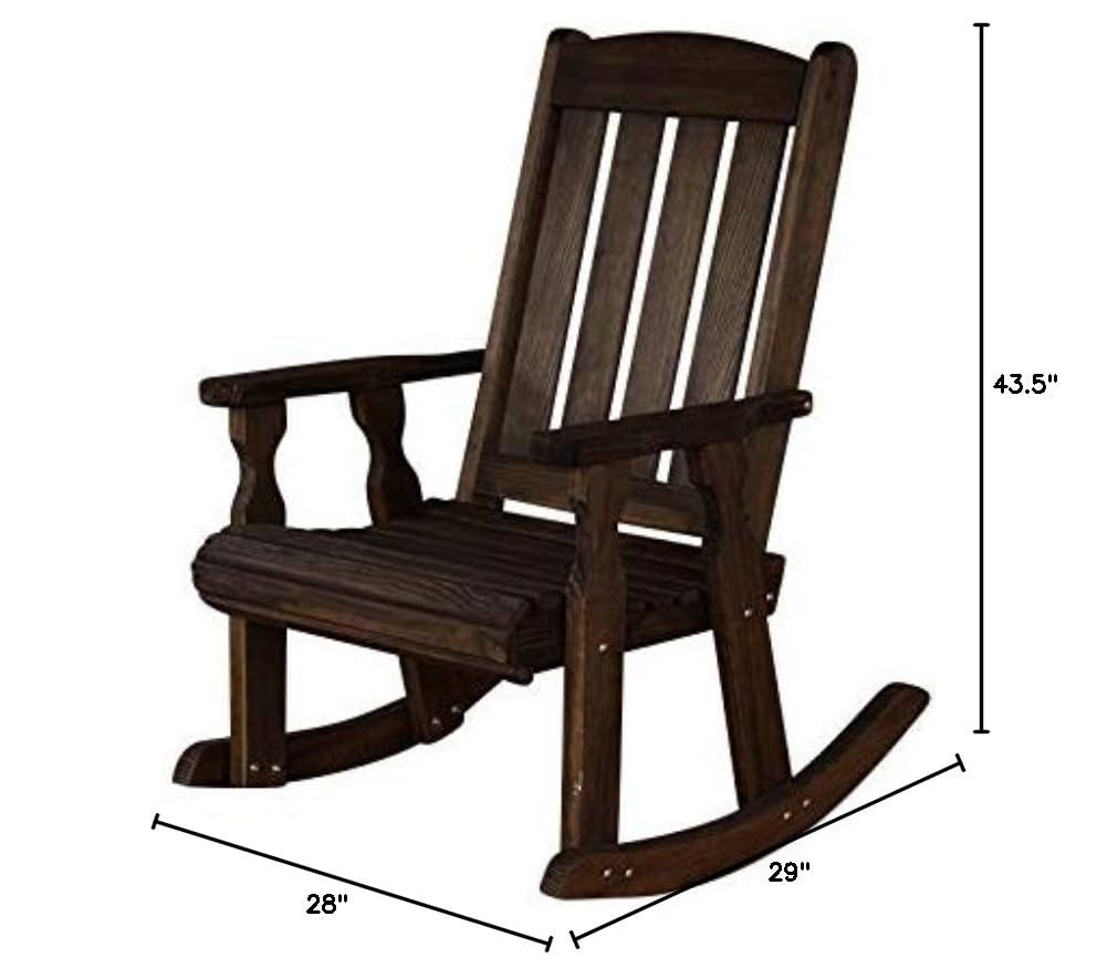 Image of Amish Heavy Duty 600 Lb Mission Pressure Treated Rocking Chair (Dark Walnut Stain)