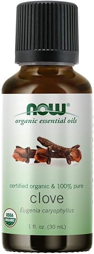 NOW Aceites esenciales, aceite de clavo orgánico, aroma de aromaterapia equilibrante, destilado al vapor, 100% puro, vegano, resistente a los niños,