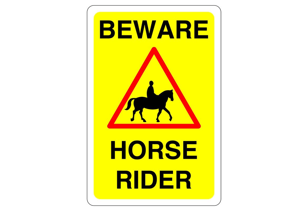 Safety First Display LTD Beware horse rider sign - 1.2mm Rigid plastic for indoor/outdoor usage (400mm x 300mm) Viewing Distance within 14m.