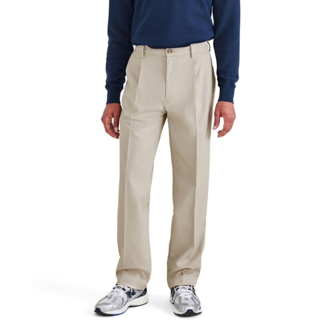 DOCKERS Mens Relaxed Fit Signature Iron Free Khaki with Stain Defender  Pants-Pleated