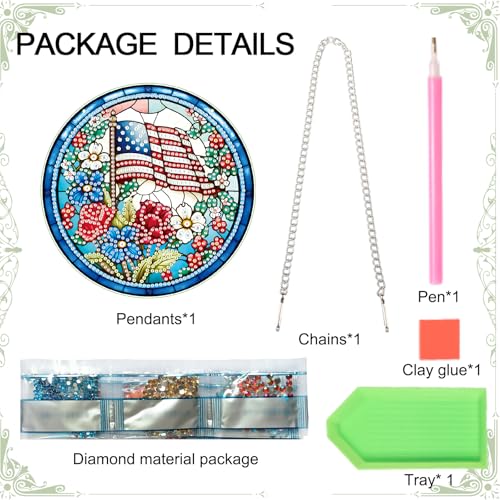 Image of AiYuanzsh DIY Hanging Diamond Painting Pendant Set - Independent Flower Patriotic Art Board, Special Shaped Crystal Diamonds, Elegant Floral Wall Decor, Independence Day Gift for Friends and Family