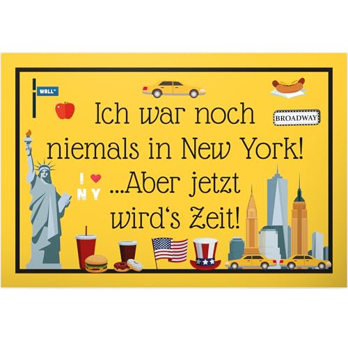DankeDir! Ich war noch niemals in New York - Schild 30 x 20 cm - Geschenk Idee Gutschein Reise Urlaub Reisegutschein Männer & Frauen Geldgeschenk Abschiedskarte Geschenkidee Deko Karte