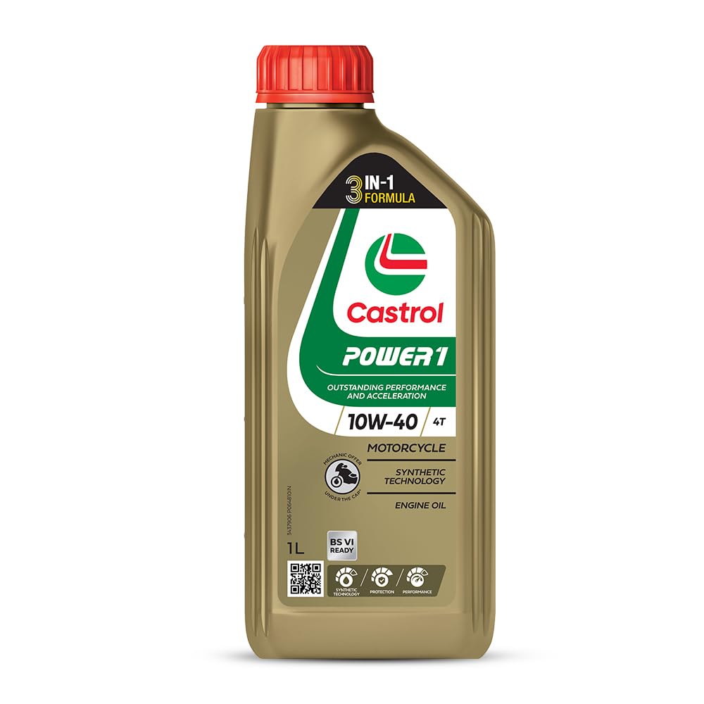 Castrol 3420024 POWER1 4T 10W-40 API SN Synthetic Engine Oil (1L, for Bikes)