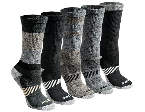 Dickies Women's Dri-Tech Fashion Moisture Control Crew Socks, Available in S-XL (5, 6, 12 Pairs), Wool Blend Black Marl Assorted (5 Pairs), Medium