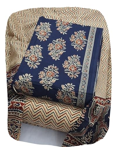 Image of DRAVINAM Trends Women's Premium Cambric Cotton Jaipuri Printed Unstitched Salwar Suit Dress Material with Mulmul Cotton Dupatta