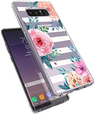 MOSNOVO Galaxy Note 8 Case, Stripe Floral Flower Pattern Clear Design Printed Transparent Plastic Back Hard Case with TPU Bumper Protective Case Cover for Samsung Galaxy Note 8