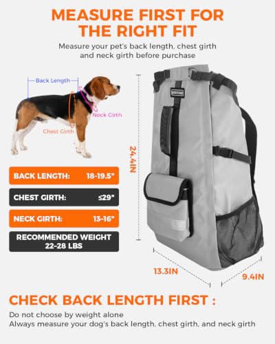 Waterproof Dog Backpack Carrier for Medium Dogs Under 28 lb, Grey - Image 2