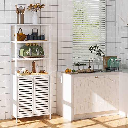 image for HIFIT Tall Bathroom Storage Cabinet, Bamboo Storage Cabinet with 2 Doo