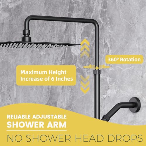 Shineforu 10 Inch Metal Rain Shower Heads with Handheld Spray Combo, Dual Shower Head with Adjustable Slide Bar and Stainless Steel Hose, Height Adjustable, Matte Black - image 5