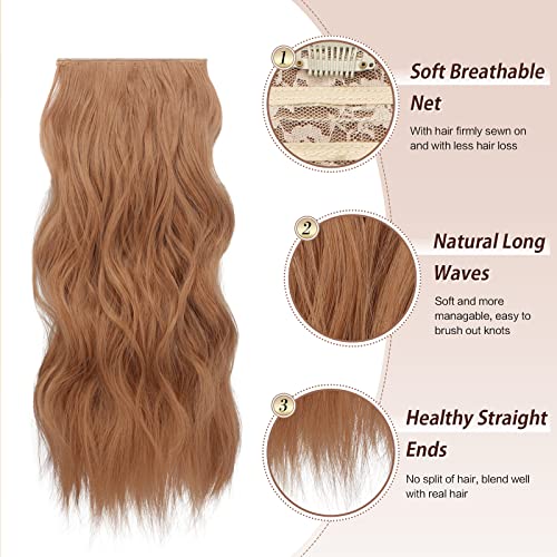 FESHFEN Clip in Hair Extensions 4PCS Auburn Brown Thick Highlight Hairpieces Long Wavy Clip in Hair Piece Full Head Synthetic Fiber Hair Extensions for Women 20 Inches 180g - Image 3